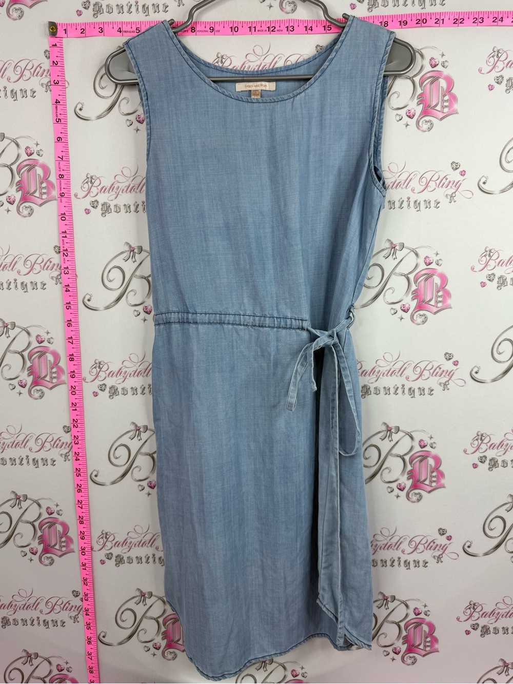Skies Are Blue dress denim look Light Blue Sleeveless Tie-Waist Chambray Dress - Picture 1 of 11
